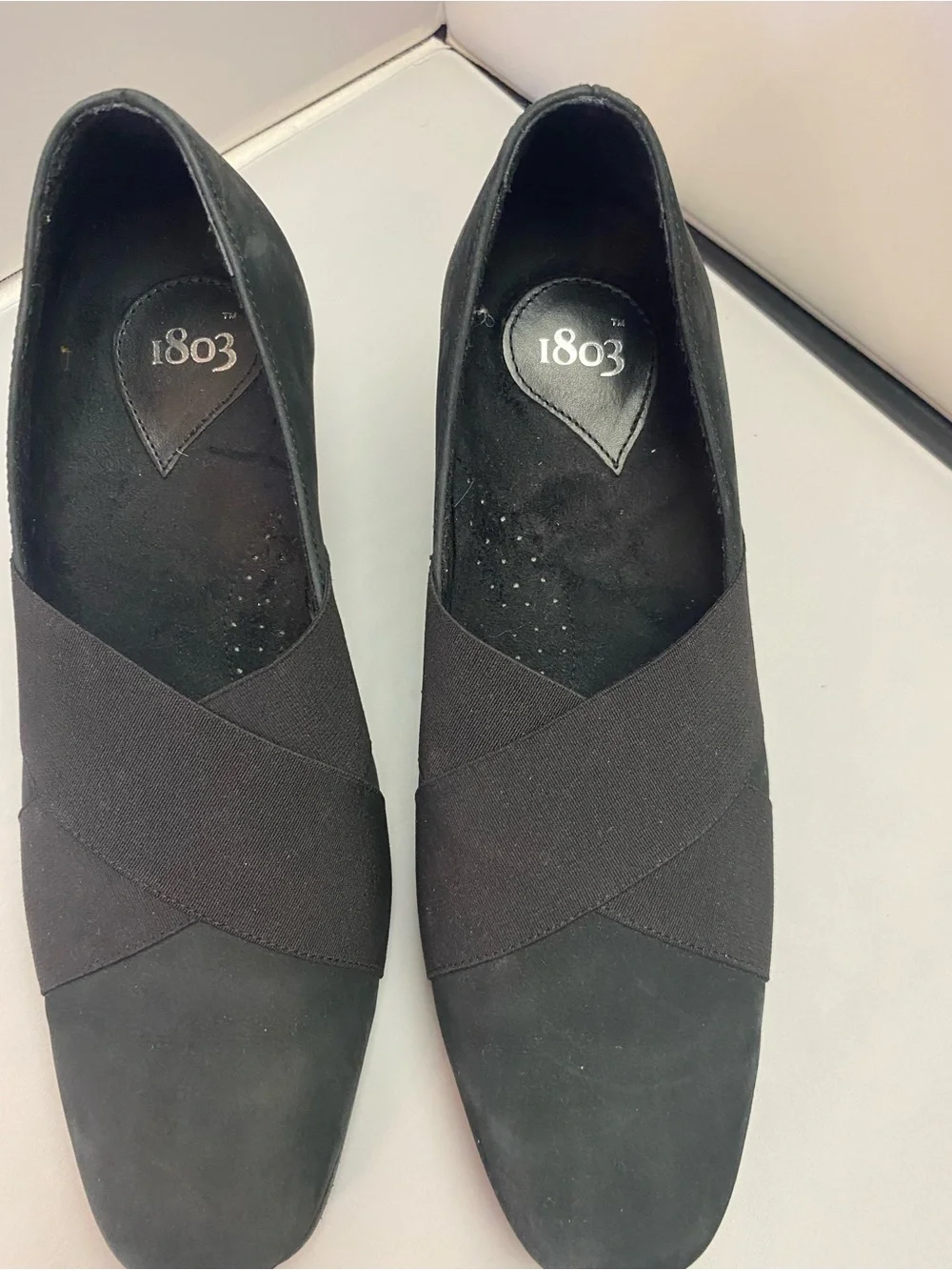 Women’s Black Wedge Slip-On Shoes suede Sz 37